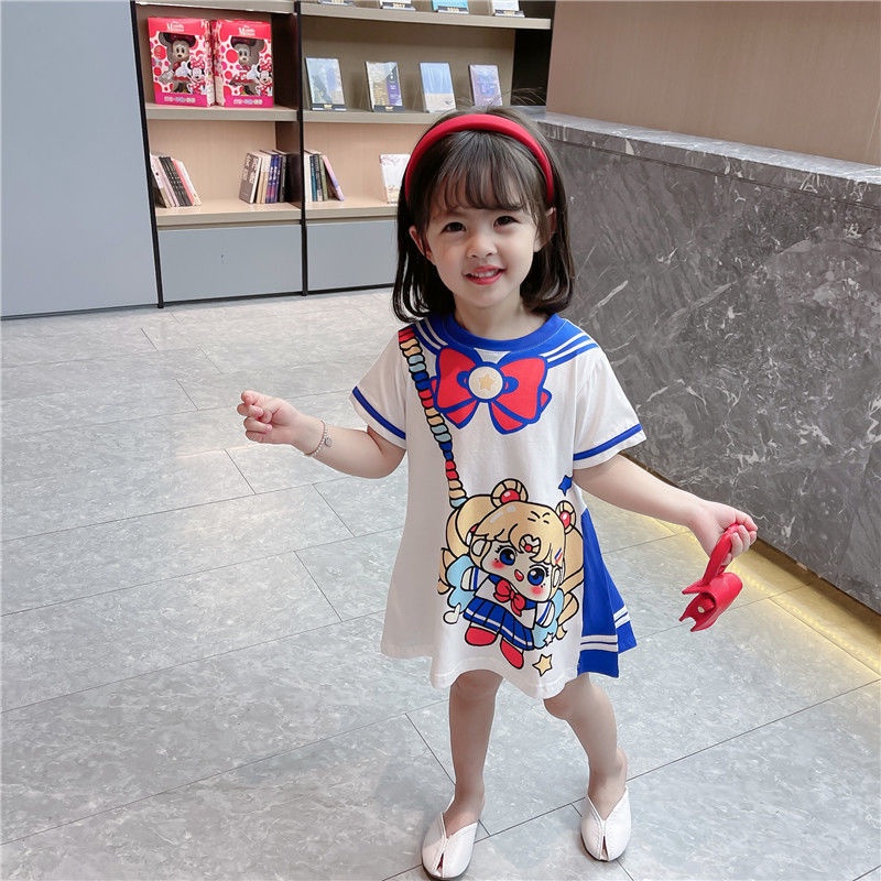 Đầm ngắn tay in hình hoạt hình phong cách Hàn Quốc thời trang hè dễ thương cho nữ