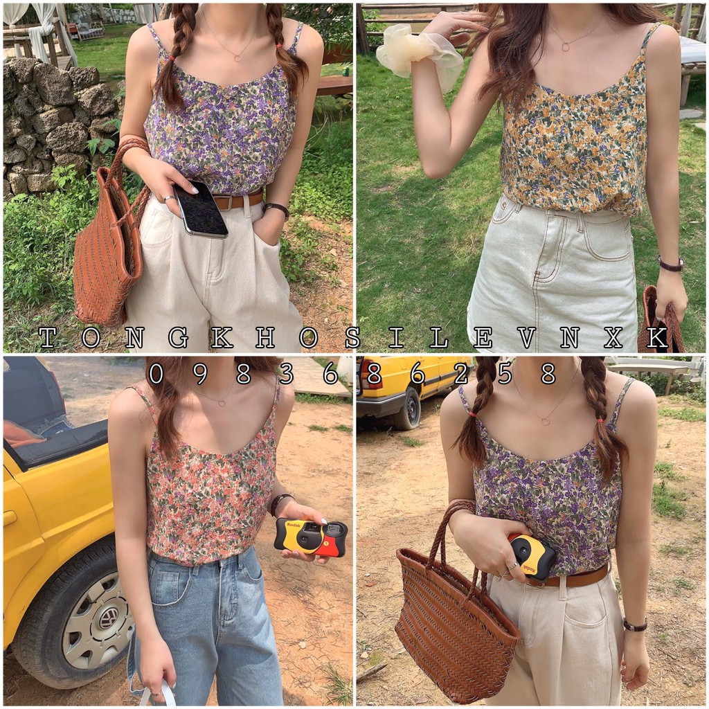 [Mã FAMAYWA giảm 10K đơn 50K] ÁO 2 DÂY HOA NHÍ CHẤT THÔ MÁT 🦋 Áo Hai Dây Nữ Hoa 3 Màu 🦋