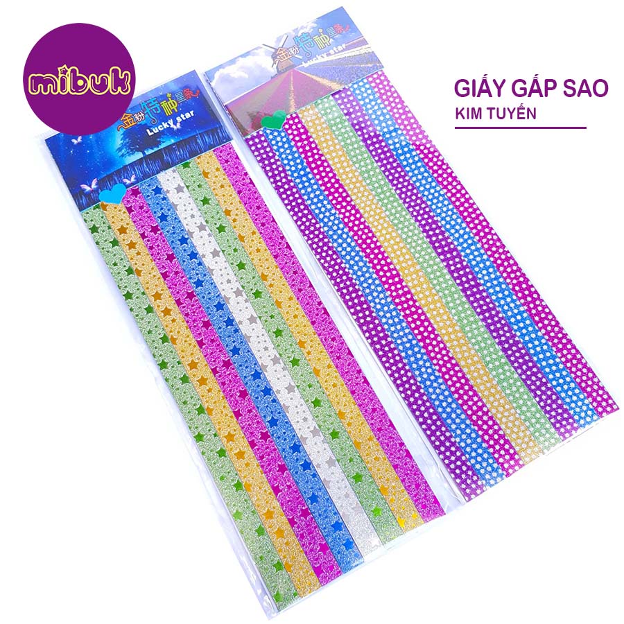 Giấy gấp sao kim tuyến in hình đẹp 24 tờ/xấp
