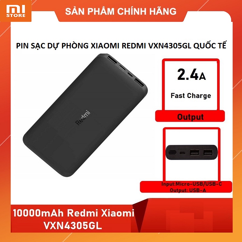 Pin sạc dự phòng 10000mAh Redmi Xiaomi VXN4305GL - Bản quốc tế màu đen