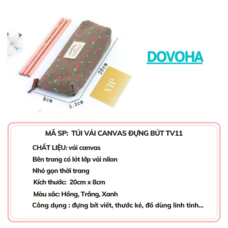 Túi vải canvas đựng bút DOVOHA TV11 Túi đựng bút cute nhỏ dễ thương.