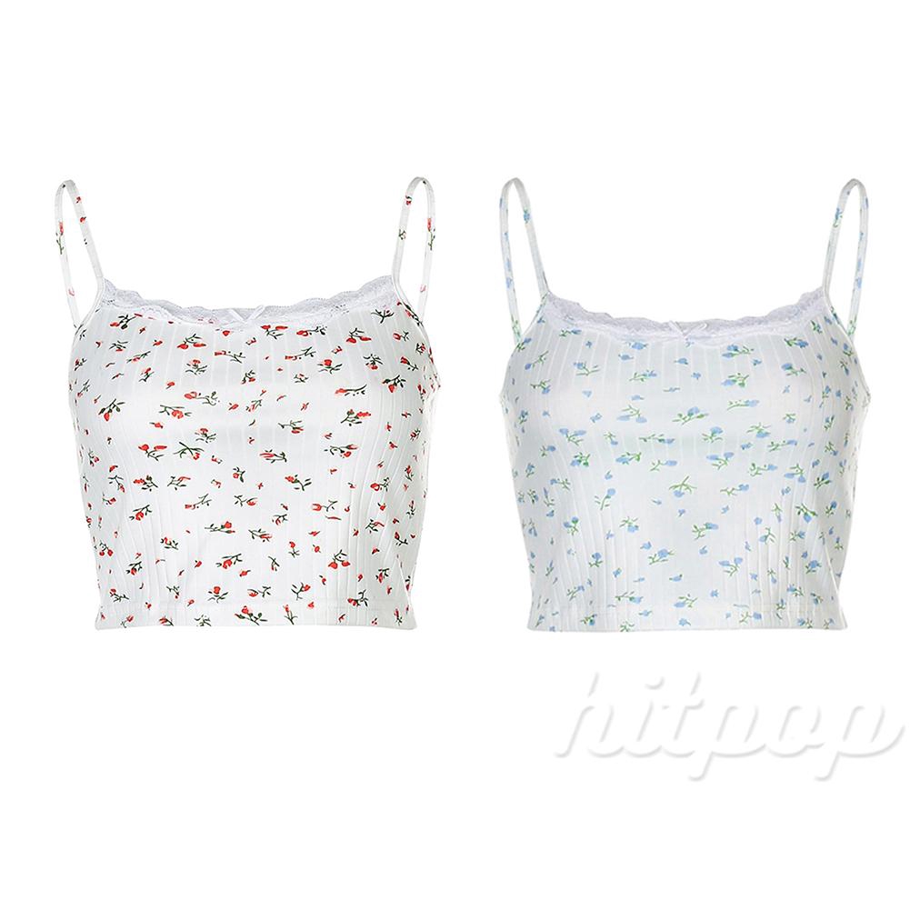 Áo hai dây cổ tròn dây mỏng họa tiết ren hoa phía trước dáng ôm cho nữ mặc trong mùa hè | BigBuy360 - bigbuy360.vn