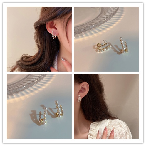 Cod Qipin Khuyên Tai Ngọc Trai Zircon Hai Lớp Hàn Quốc Ngọt Ngào Cổ Điển Cho Nữ Khi Đi Dự Tiệc Hàng Ngày