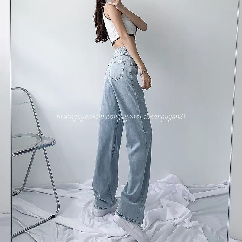 Quần jeans ống rộng vải bò suông nữ màu nhạt phong cách Hàn Quốc ulzzang 2022