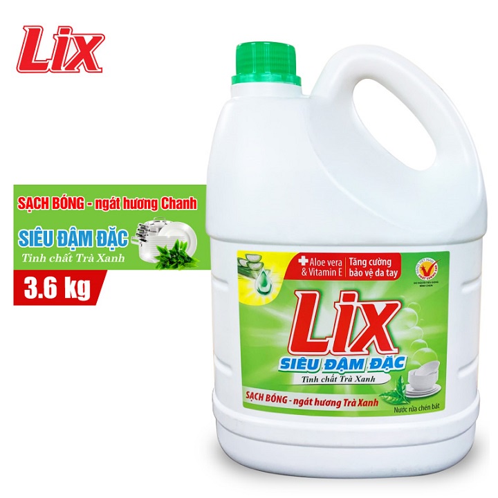 Nước rửa chén Lix siêu đậm đặc trà xanh 3.6Kg (NT360)