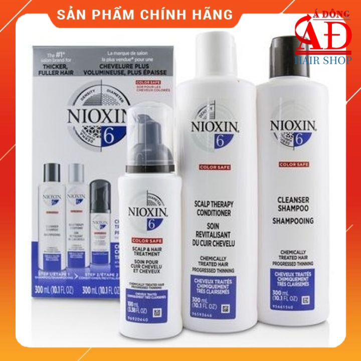 [+Tặng mũ trùm] Bộ dầu gội xả Nioxin 6 Chemically Treated Hair USA - Cho tóc uốn duỗi từng nhuộm thưa mỏng và rụng nhiều