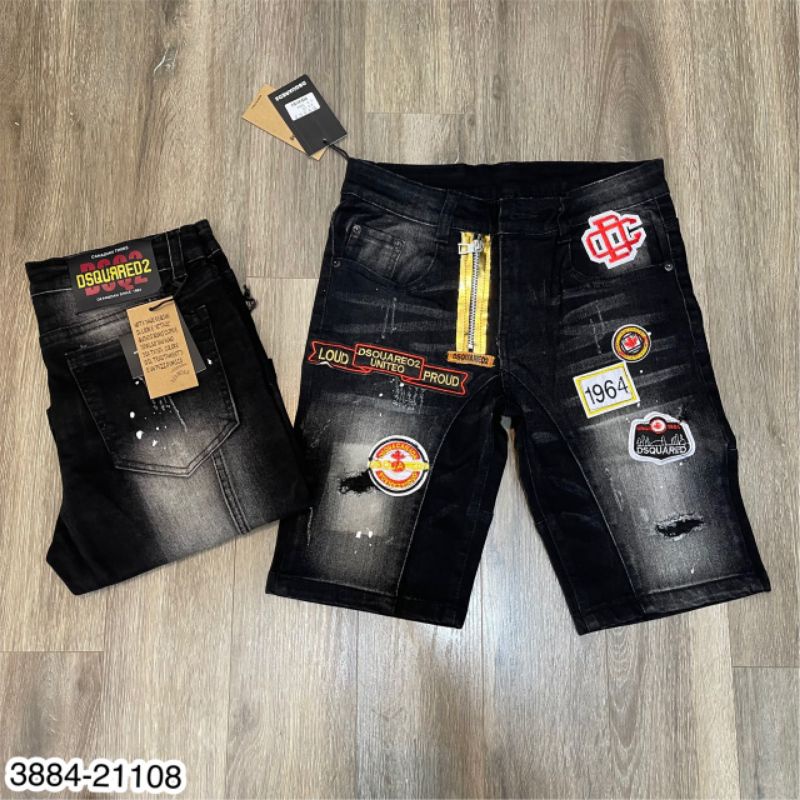 Quần short jeans nam cao cấp khoá lệch thêu logo