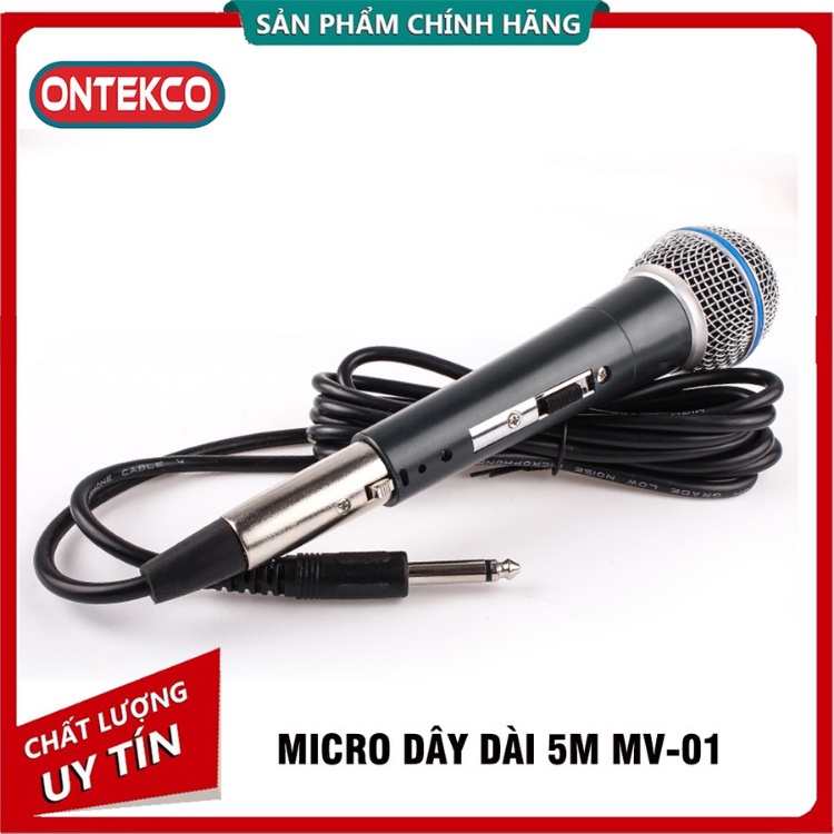 Micro hát karaoke dây dài 5M Ontekco MV01 tay cầm thép chắc chắn cao cấp
