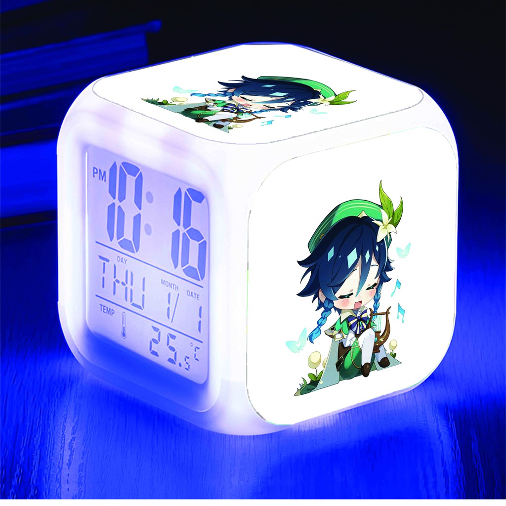 Đồng hồ báo thức để bàn in hình GENSHIN IMPACT game ainme chibi LED đổi màu M1