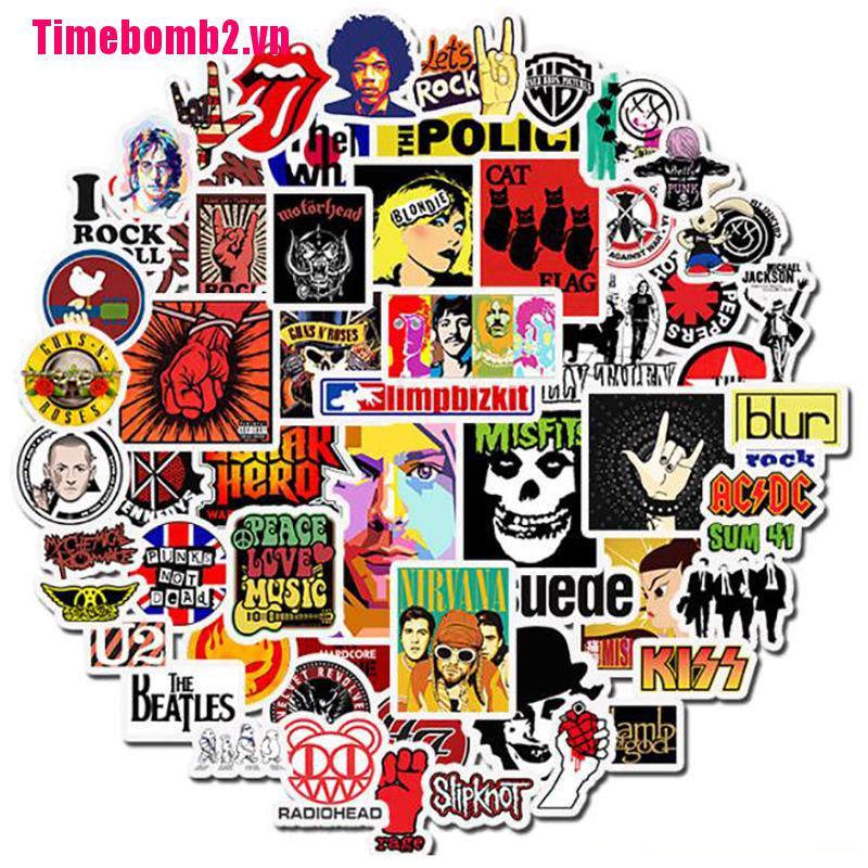 Bộ 52 Miếng Dán Trang Trí Điện Thoại / Laptop / Guitar Rock and Roll Phong Cách Punk Hiphop
