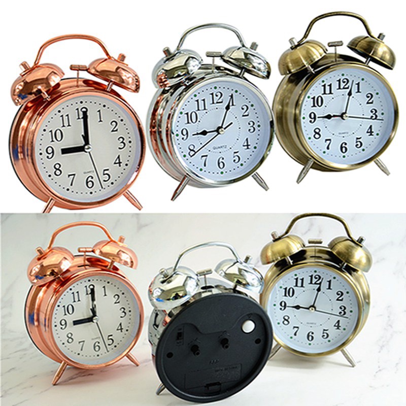 Đồng Hồ Báo Thức Kim Loại Hình Tròn 4 Inch Màu Vàng Đồng Hồ Báo Thức Để Bàn/Cạnh Giường Ngủ