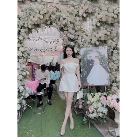 Đầm nơ trễ vai