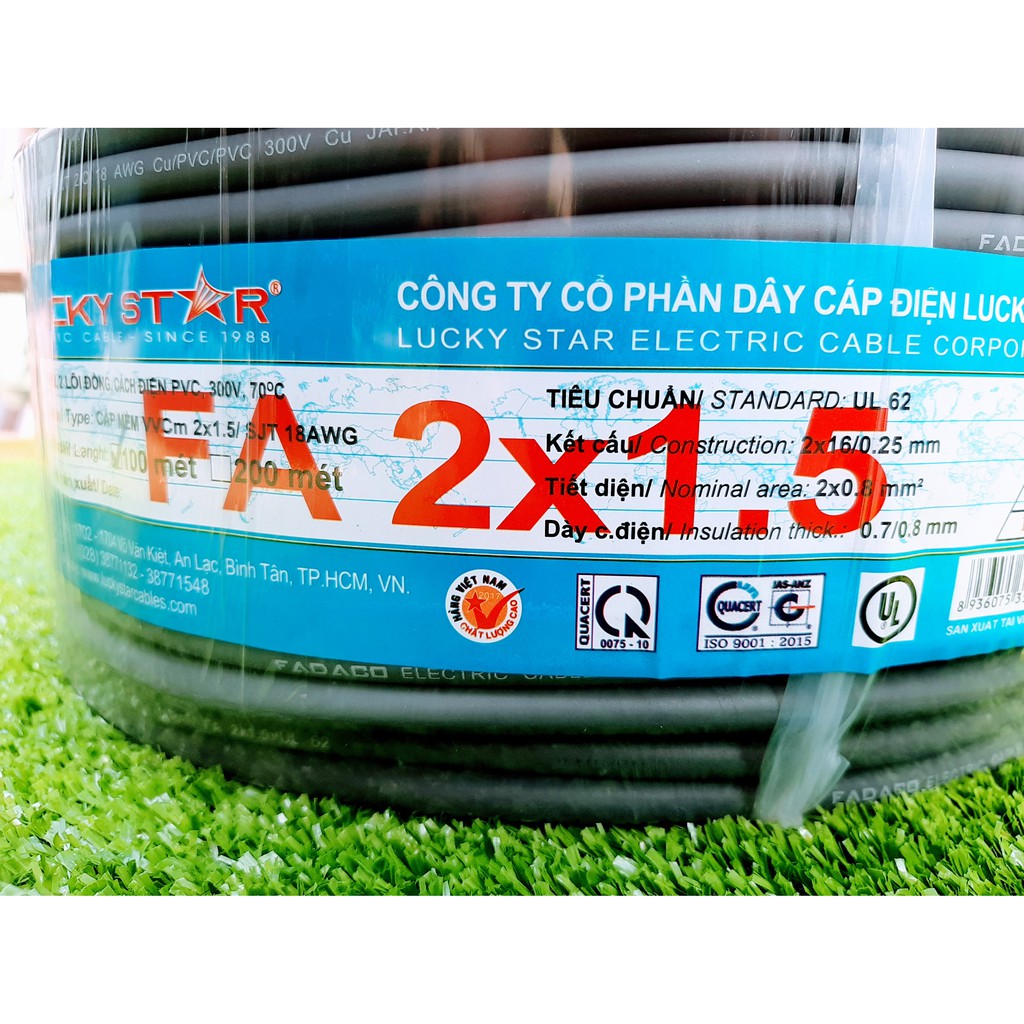 Dây Điện Đôi 2x1.5 Tròn Xám 2 Lõi Fadaco 1 met Tới