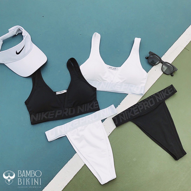 BIKINI THỂ THAO 2 MẢNH BA LỖ CẠP CHỮ MẶC THỜI TRANG (BAMBO BIKINI)