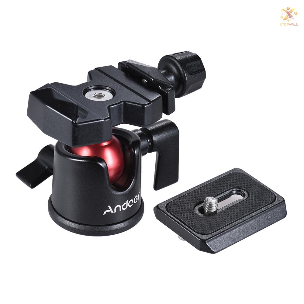 ET Andoer Mini Ball Head Ballhead Tabletop Tripod Stand Adapter Panoramic Photography Head with Quick Release Plate for DSLR Mirrorless Camera Camcorder