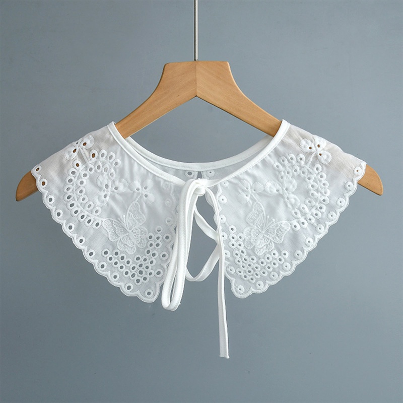 Khăn Choàng Cổ Màu Trắng Thêu Họa Tiết Bướm Phối Ren Thời Trang Mùa Xuân Xinh Xắn Cho Nữ