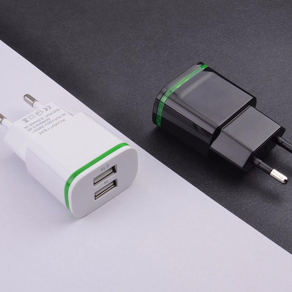[Coco] 2 Ports LED Light USB Charger 5v 2A Mobile Phone Wall Adapter White Black Travel Micro Charging Cube