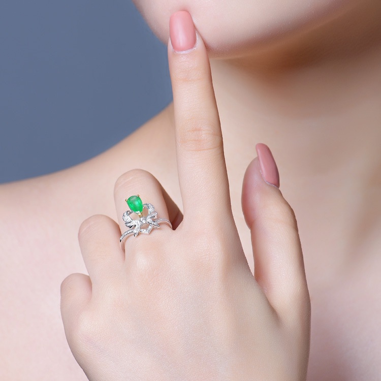 [Hàng Mới Về] Nhẫn Đính Đá Ngọc Lục Bảo Hai Tông Màu JHS3-A