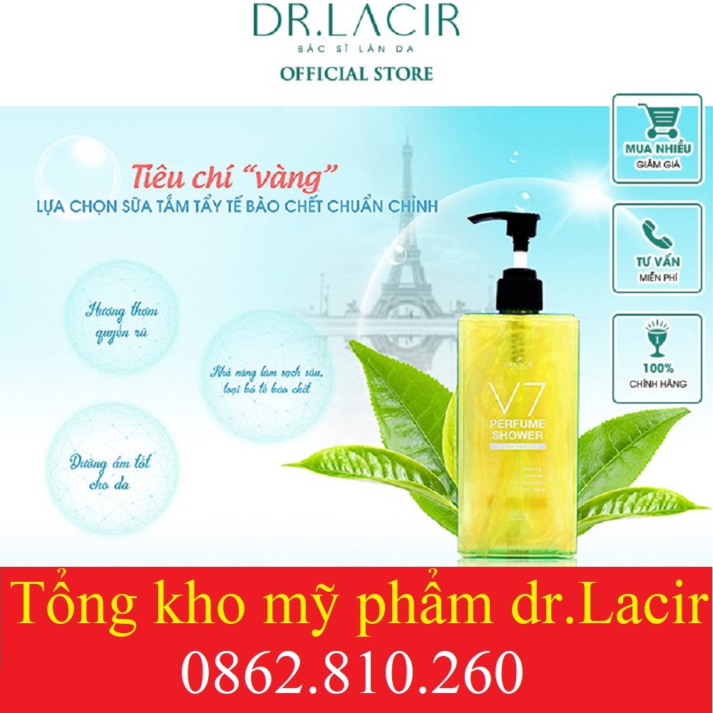 V7 PERFUME SHOWER DR LACIR Chai 350ml, Sữa Tắm Trắng Da V 7 Lamer DrLacir CHÍNH HÃNG date mới