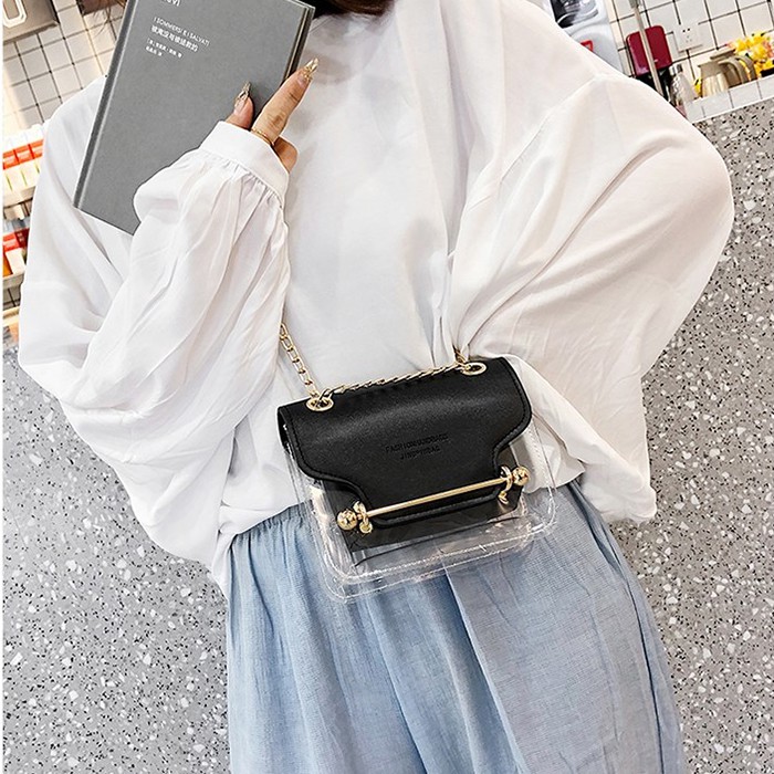 Túi xách nữ trong suốt Kèm túi nhỏ tiện lợi, dây đeo xích xinh xắn LS10087