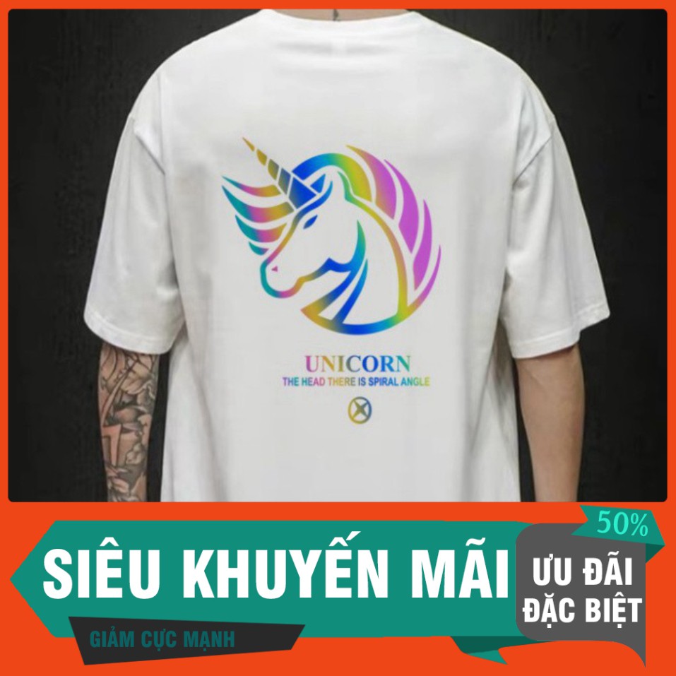 <Siêu Khuyến Mại> Áo thun phản quang nam, nữ form rộng in hình kỳ lân