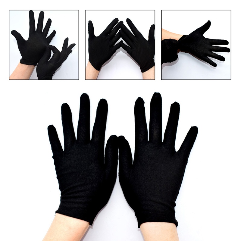 Bộ 12 đôi găng tay xỏ đủ ngón bằng cotton mềm mại màu đen có thể co giãn dùng cầm đồ trang sức/ hóa trang Halloween
