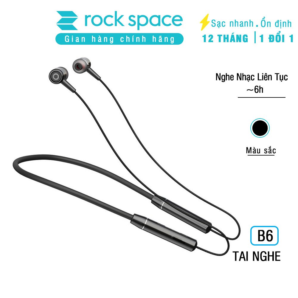 Tai nghe bluetooth không dây thể thao Rockspace B6, dành cho chạy bộ, tập GYM, thiết kế nhét tai, có micro, pin 6 tiếng