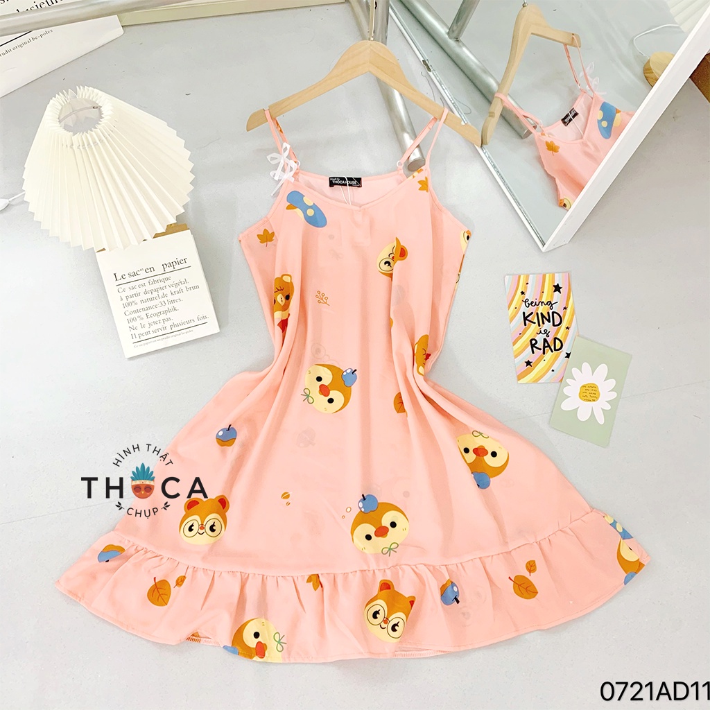 Đầm ngủ mặc nhà dáng suông 2 dây hoạ tiết đáng yêu THOCA HOUSE vải siêu mát, mặc thoải mái ngày hè | BigBuy360 - bigbuy360.vn