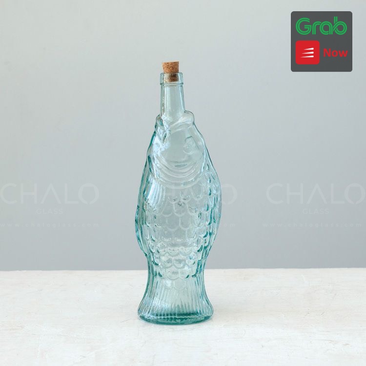 Chai thuỷ tinh tái chế nắp gỗ hình con cá VSM Bottela Pez 1100ml – V5173