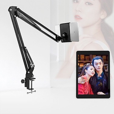 Giá đỡ kẹp điện thoại ipad xoay 360, kẹp bàn và đầu giường để xem phim livestreams có lò so