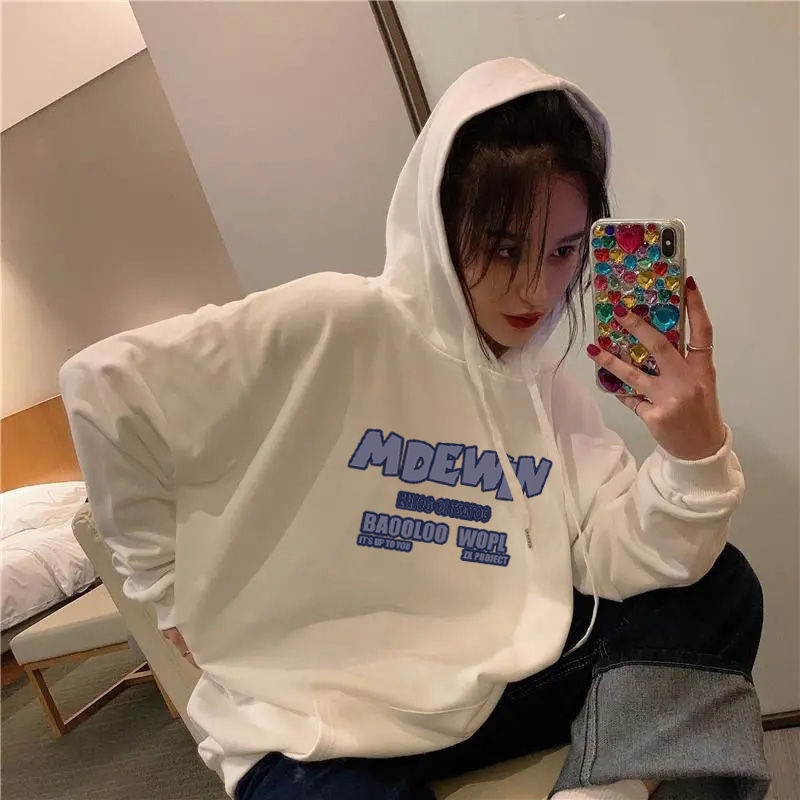 Áo hoodie ZHELIHANGFEI tay dài dáng rộng phong cách preppy thời trang mùa đông