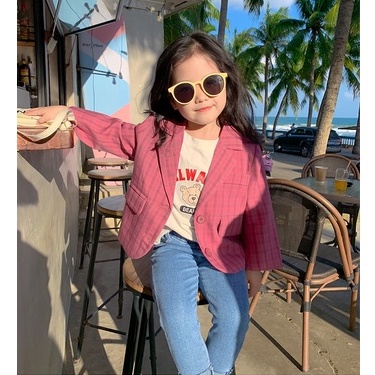 A85- Áo blazer bé gái caro size 90 - 140, quần áo trẻ em quảng châu cao cấp