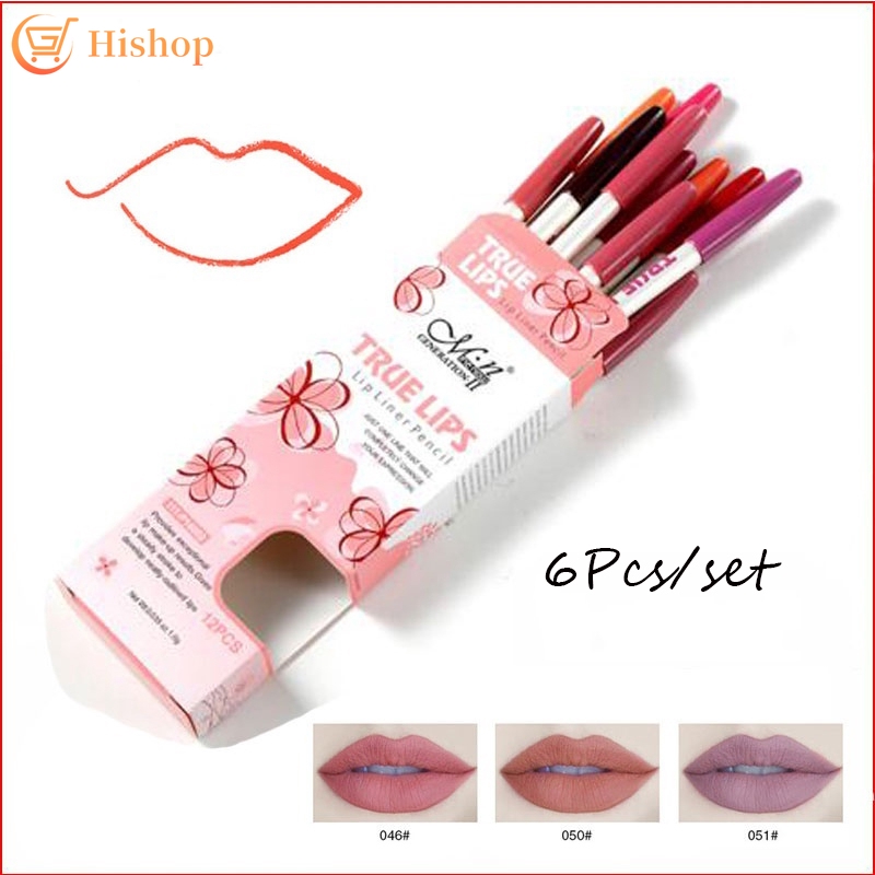 [Hàng mới về] Set 6 chì kẻ môi dành cho nữ trang điểm lâu trôi chuyên nghiệp
