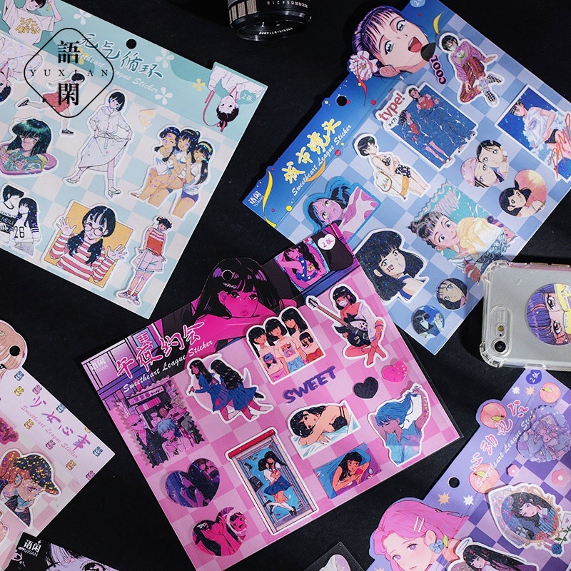 Set 2 Tấm Sticker Hình Cô Gái RETRO Blink Blink Xinh Xắn