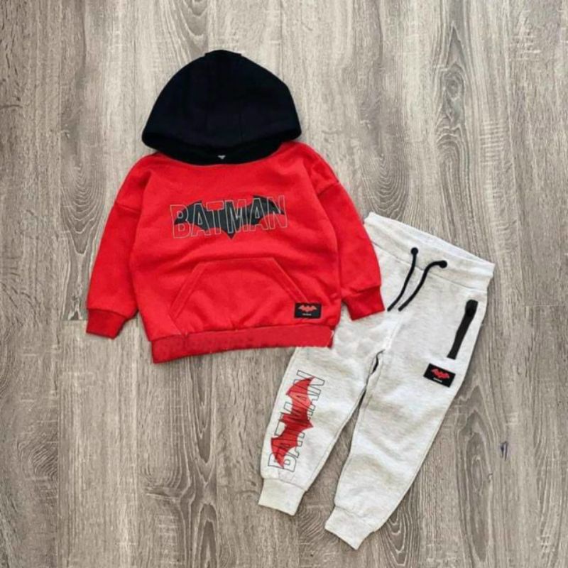 BỘ NỈ BÔNG ĐỎ BATMAN QUẦN GHI CHO BÉ TRAI