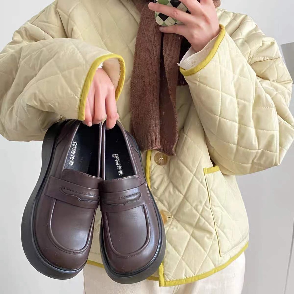 Giày murahkasutLoafers Đế Dày Bằng Da Phong Cách Anh Quốc Cổ Điển Thời Trang Cho Nữ
