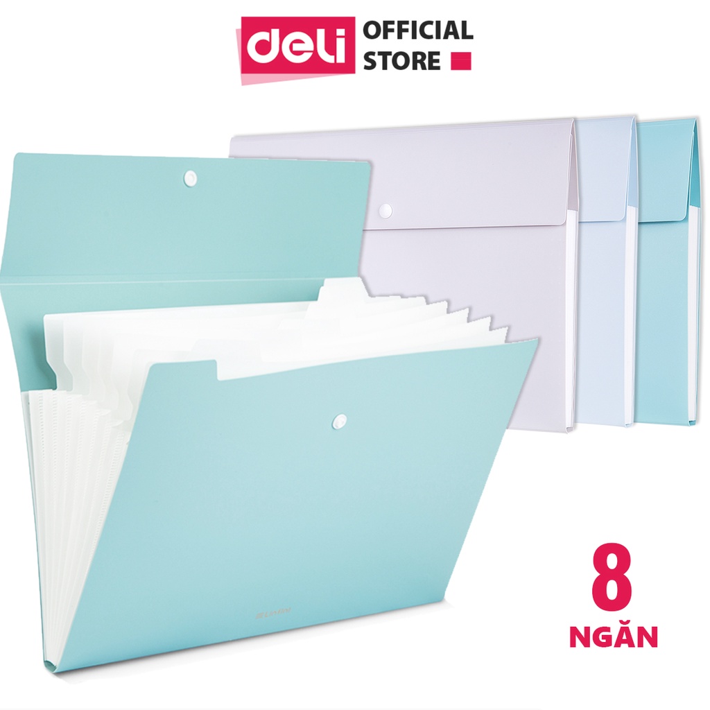 Cặp đựng tài liệu A4 Deli 8 ngăn phân trang - file lưu trữ tài liệu - Linfini - Xanh Dương / Xanh lá /Xám - 72456