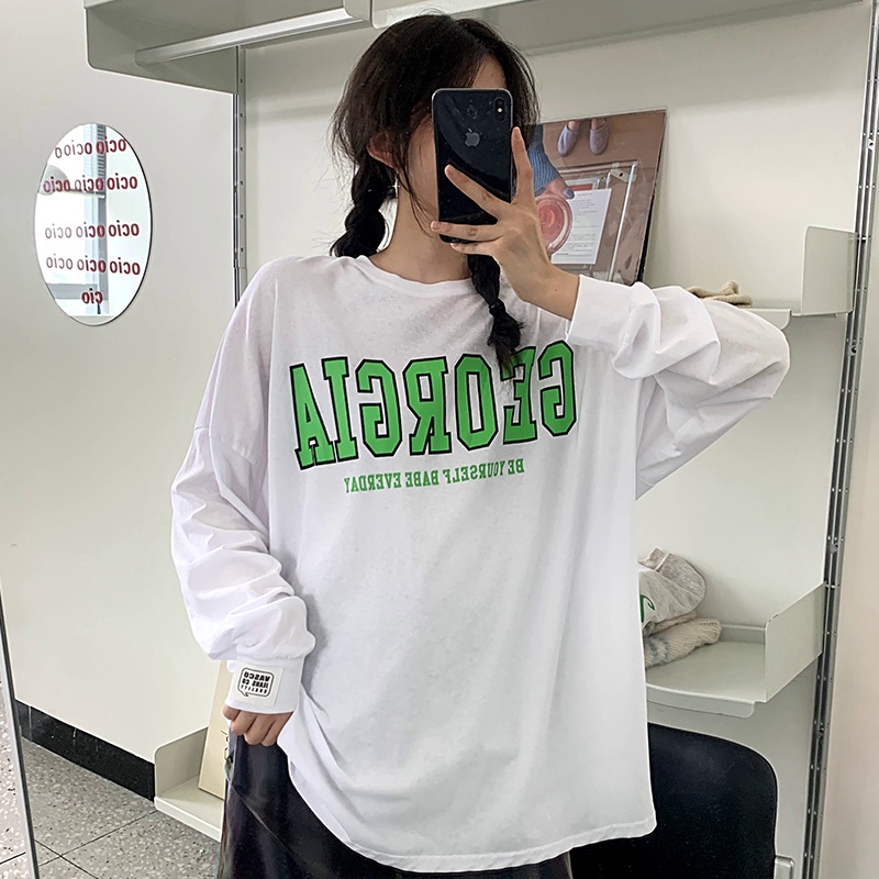 SUXI Áo nỉ nữ dài tay cổ tròn in chữ mới