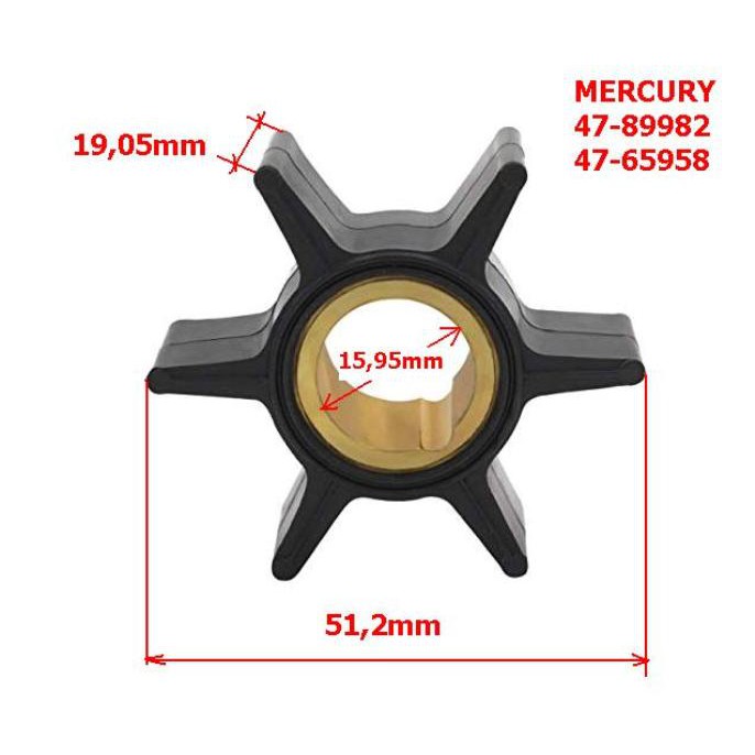 Cánh quạt bơm nước làm mát cano MERCURY  20 HP, 47-89982, 47-65958, thay thế Johnson Evinrude 388702 . Đài Loan