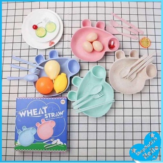 Khay ăn dặm lúa mạch cho bé kèm đũa, thìa, dĩa hình Peppa Pig
