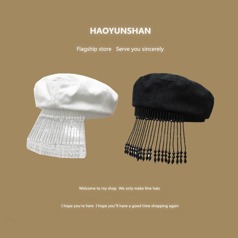 Mũ Beret Phối Dây Xích Họa Tiết Bướm Phong Cách Âu Mỹ Chất Lượng Cao Thời Trang Cho Nữ