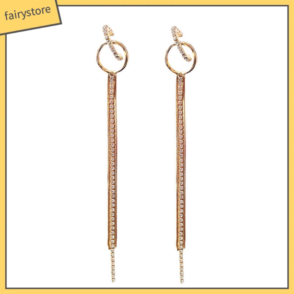 Hoa tai dây tua dài hình tròn dạng thả đính đá cho nữ