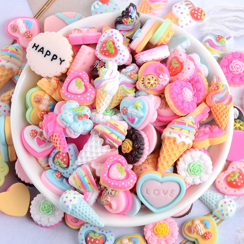 10pcs/set Random Style Mix Color Simulation Ice Cream Biscuits Cakes Shaped Resin Flatback for Diy Fridge Magnet