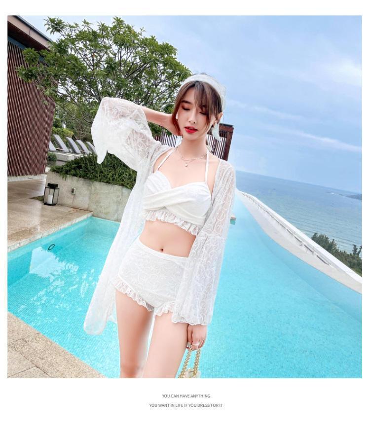 Set Đồ Bơi Áo Tay Dài + Quần Lưng Cao Màu Trắng Phong Cách Hàn Quốc | BigBuy360 - bigbuy360.vn