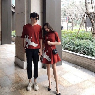 Sét áo váy đôi thêu hạc có bigsize
