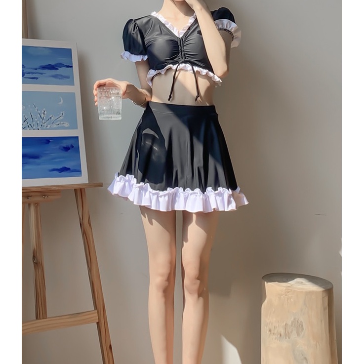 Bộ đồ bơi nữ bikini áo croptop váy phối màu nữ tính chất thun siêu đẹp