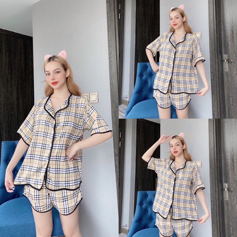 Bộ Pịama Lụa 100D Cổ Bẻ Đùi Hoạ Tiết Ảnh Thật