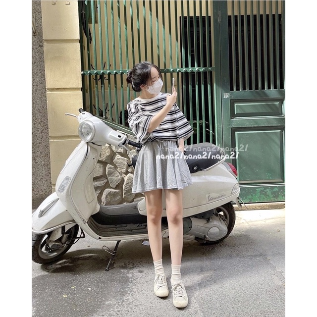 Quần giả váy thun xoè xếp ly, chân váy thun ngắn xoè
