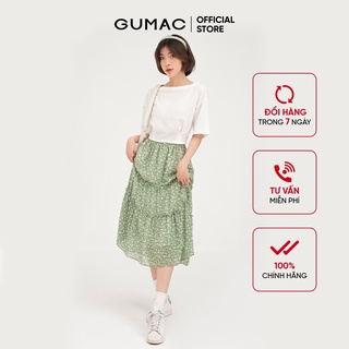 Chân váy nữ tầng eo chun GUMAC chân váy dài màu xanh đủ size VB414