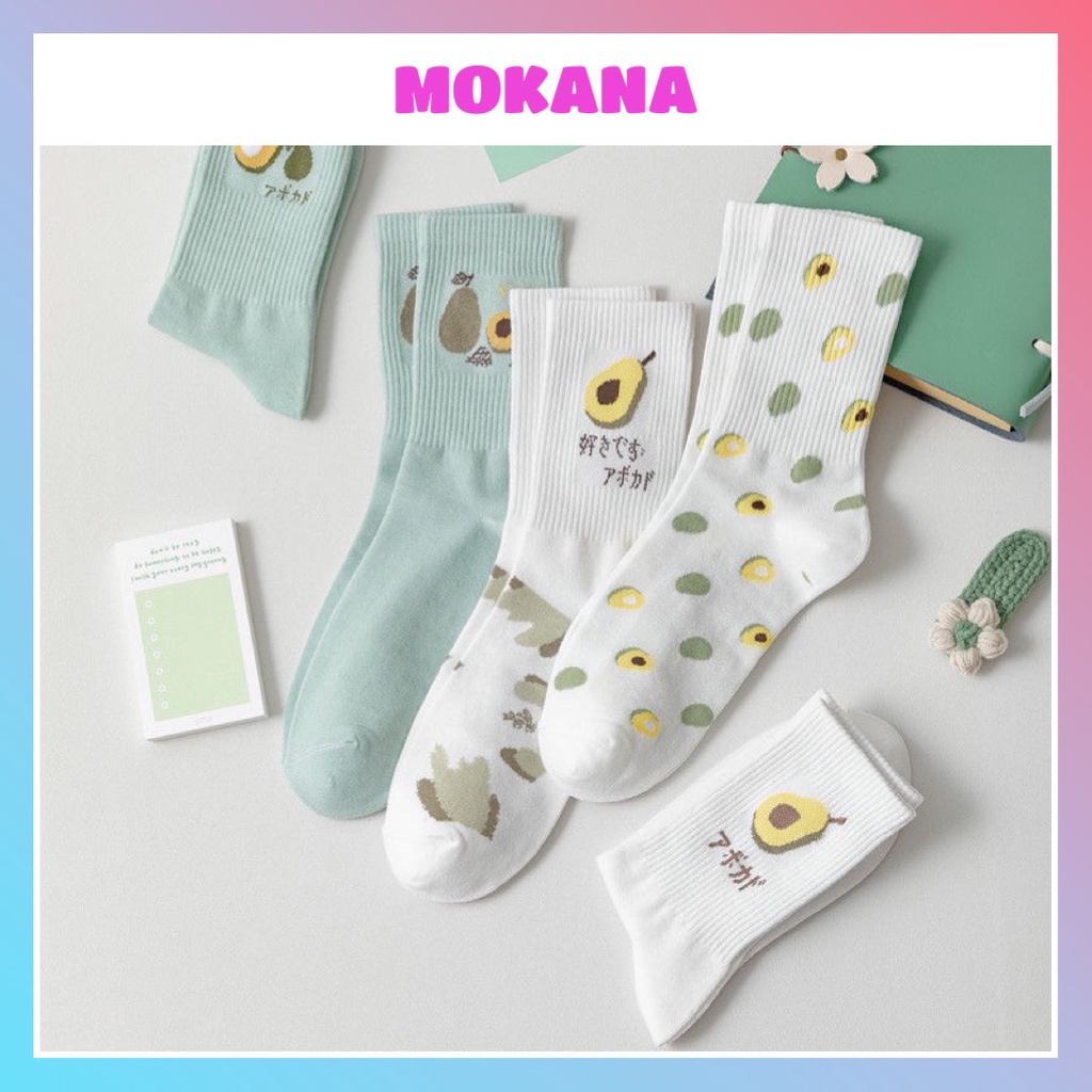 Tất nữ cổ cao MOKANA tất nhún họa tiết hoa quả xinh xắn TC08